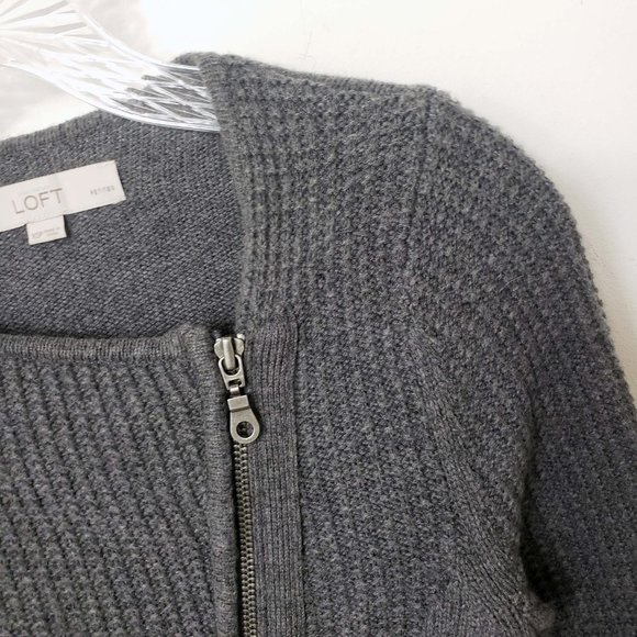 Ann Taylor LOFT Women's XSP Charcoal Knit Full Zip Top Shirt Sweater - Picture 3 of 11